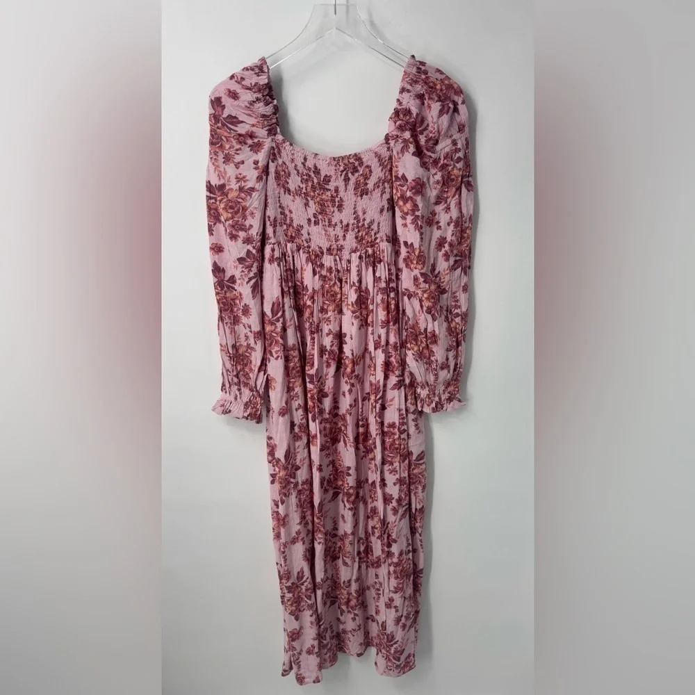 Free People Jaymes Midi Dress  Casual Smocked Long Sleeve S B2964